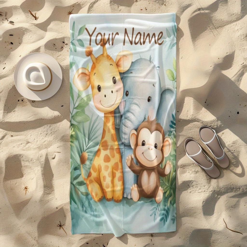 Custom Jungle Animals Beach Towel Personalized Name Kids Microfiber Bath Towel 160x80cm Soft Quick Dry Pool