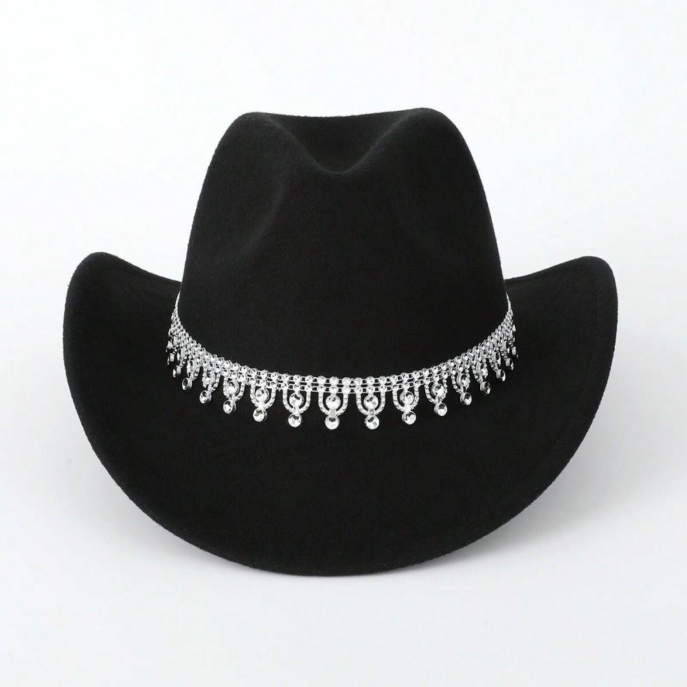 Sparkling Western Cowboy Hat Rhinestone Decoration Top Hat Elegant Felt Fedora Hat Women