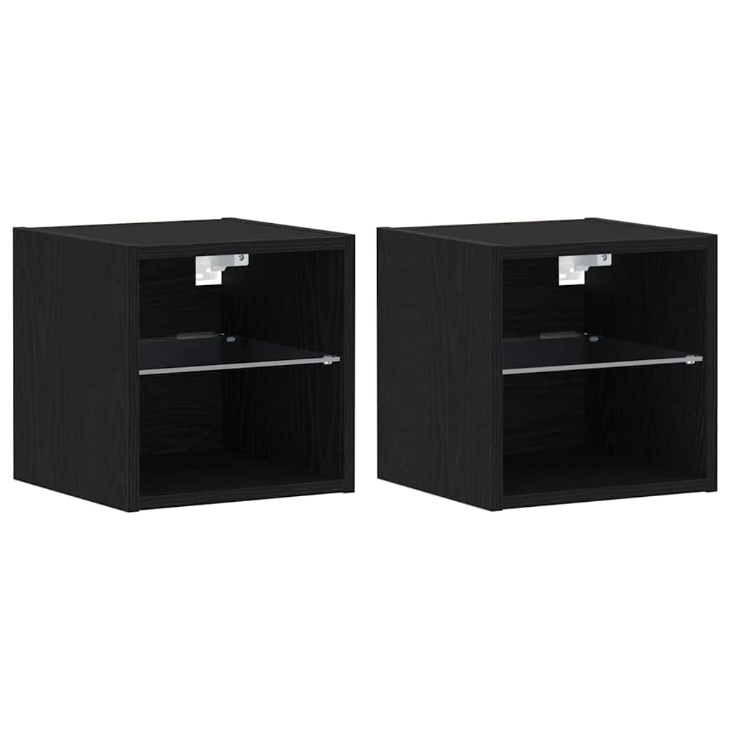 LED Wall Mounted Nightstand 2 pcs Black 30 x 28.5 x 30 cm