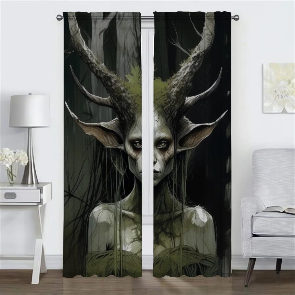 Tiul do Sypialni Upiorna Atmosfera Mrocznej Fantazji Zasłona Okienna do Pokoju 2 Panele Przegroda Zaciemniające Zasłony 2 Sztuki Rolety