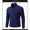 Mens Stand Collar Thickened Jacquard Zip Up Cardigan Knit Sweater