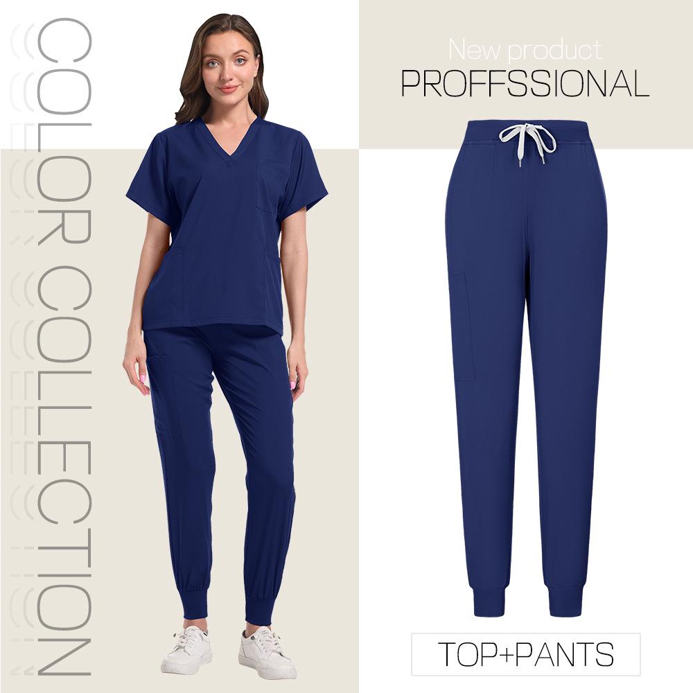 Dámská strečová scrubová souprava - Krátký rukáv Oblečení pro kosmetický salon a operační sál
