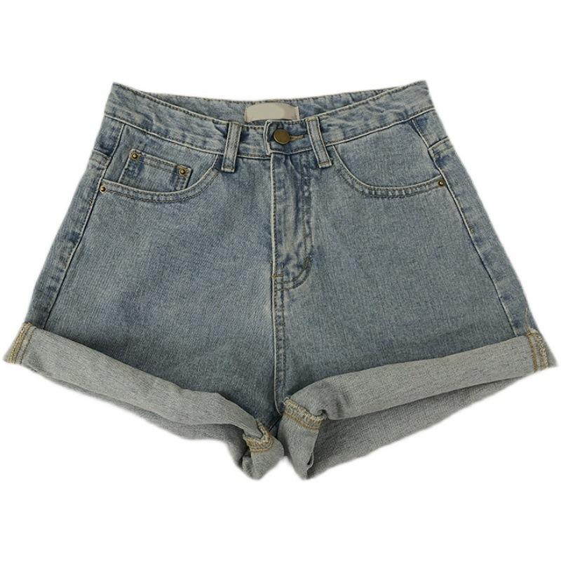 Classic and Minimalist Fashion Versatile Rolled Edge Female Summer Outside Wear Thin High Waist Casual Loose Wide Leg Denim Shorts Individuality