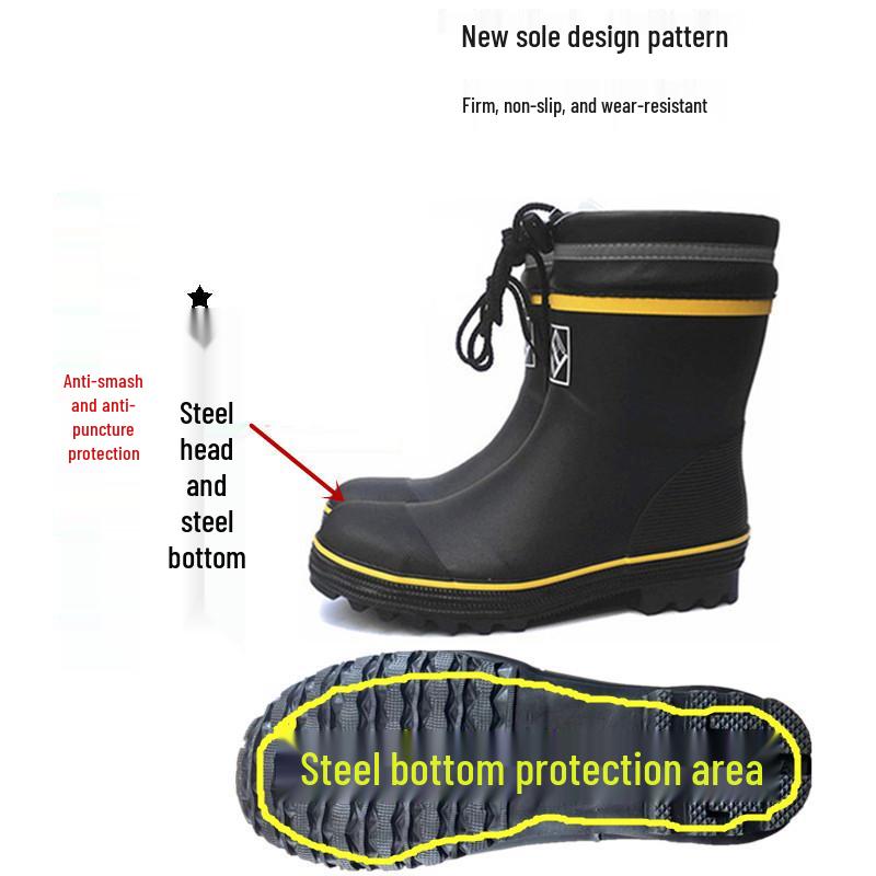 

Мужские резиновые рабочие сапоги до середины икры со стальным носком и защитой от проколов – для строительства и рыбалки 41