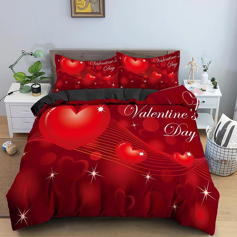 Valentine's Day Love Heart Pattern Duvet Cover Set 3D Print Comforter Bedding Sets Queen Twin Size Luxury Valentine's Day Gifts