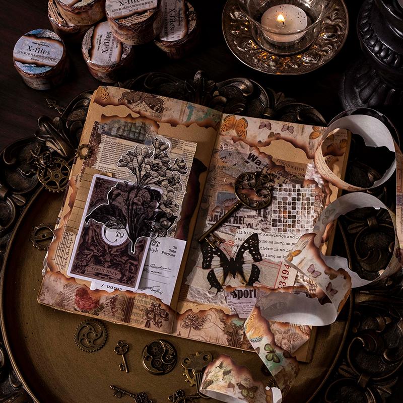 2.5 X 300cm Vintage Burned Mark Washi Tape Retro Burning Masking Tape for Collage Junk Journal Scrapbooking DIY