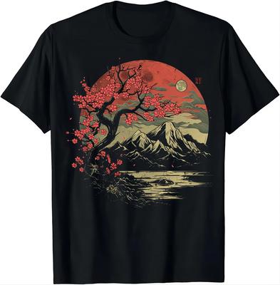 Tranquil Scenery Tee Moon Cherry Bliss T Shirts Japanese Style Shirts Men Clothing Tops Graphic T Shirts Streetwear Harajuku