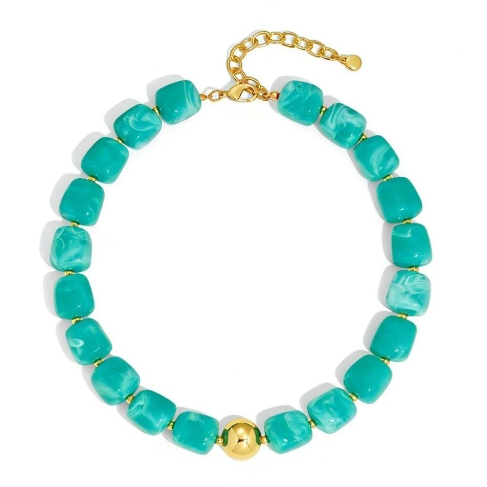 Square Bead Acrylic Necklace Acrylic Sweater Chain Women Clavicle Chain Spring Summer озеро синий