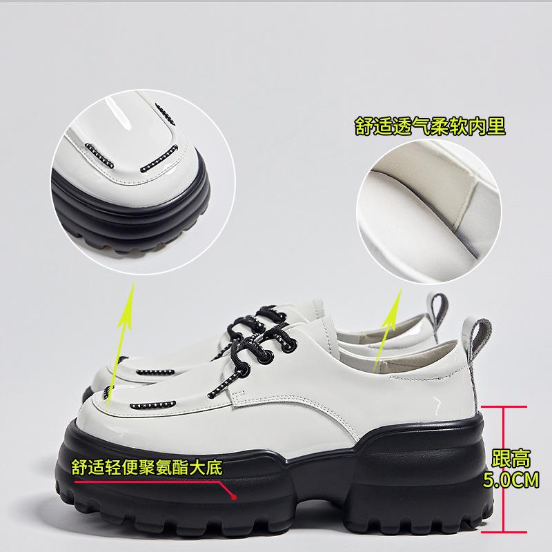 Leather dad shoes women's 2025 spring new women's platform heightening small leather shoes versatile casual shoes thick heel single shoes