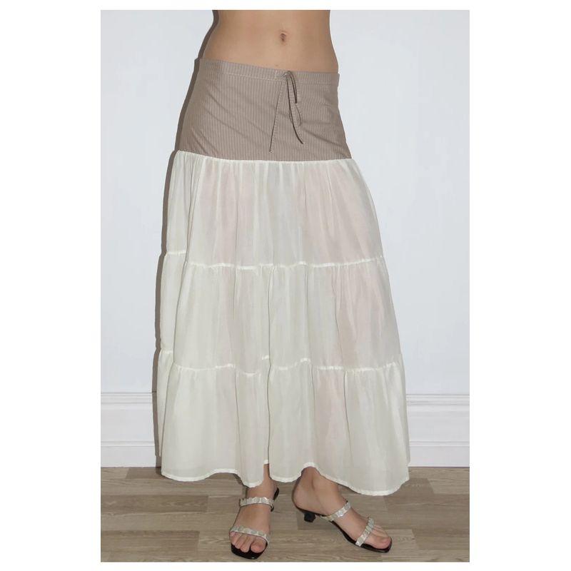 

Paloma Wool24 New Arrival Drawstring Patchwork Cotton Stripes Stitching A- line Skirt Long Skirt for Women Summer Beige White S