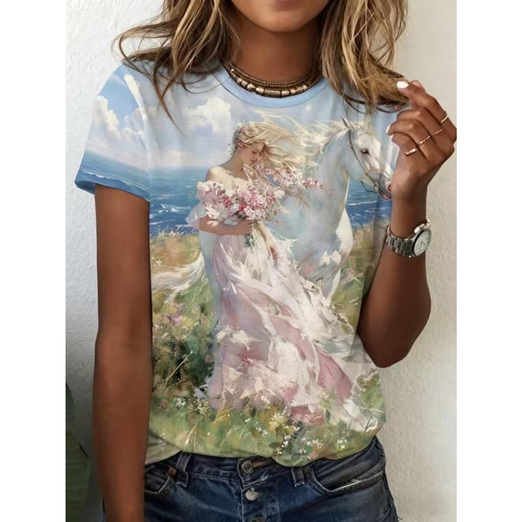 Fashion Women Characterl Print T Shirt Funny Casual O-neck Short Sleeves T-shirt Summer Female Tee Shirt