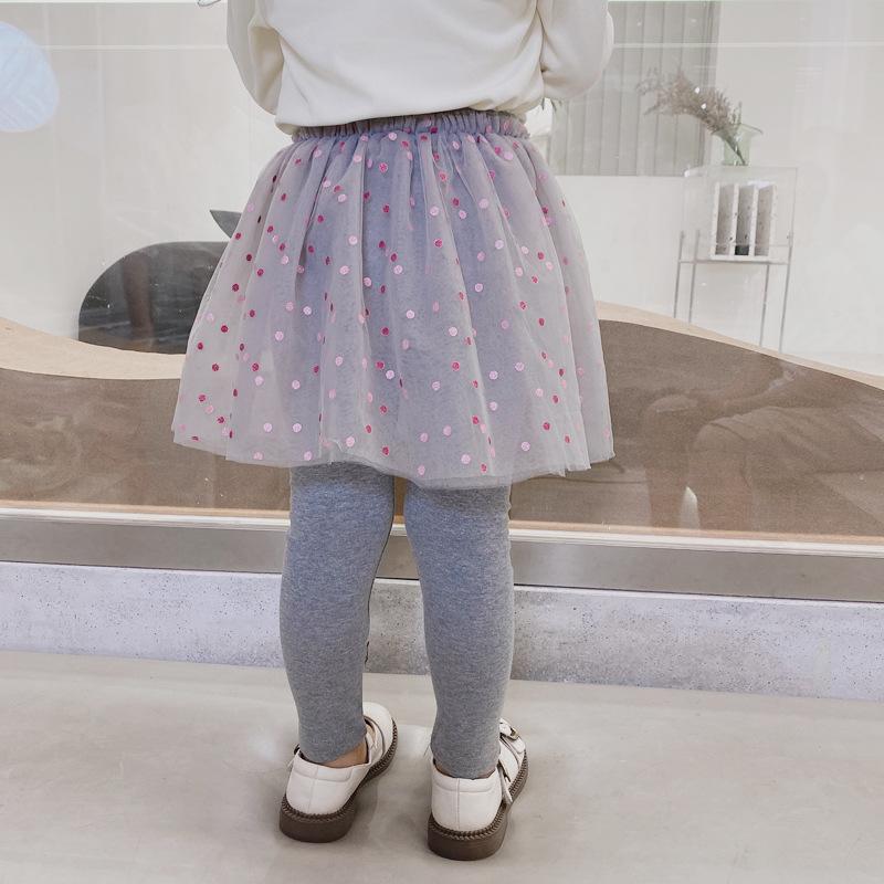 Children's Spring and Autumn Bottoms Girls Princess Dress Trousers False Two Pieces Fluffy Mesh Skirt Trousers 2-6year