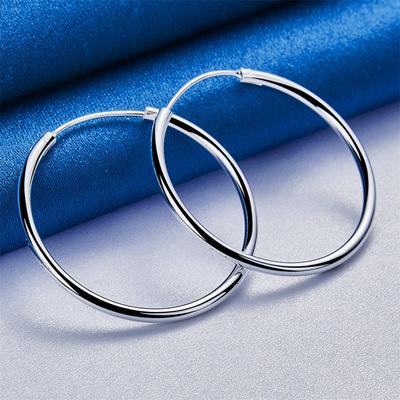 1 Pair of 925 Sterling Silver 35mm Exquisite Circular Earrings Suitable for Women's Fashion Anniversary Gift Jewelry Charm