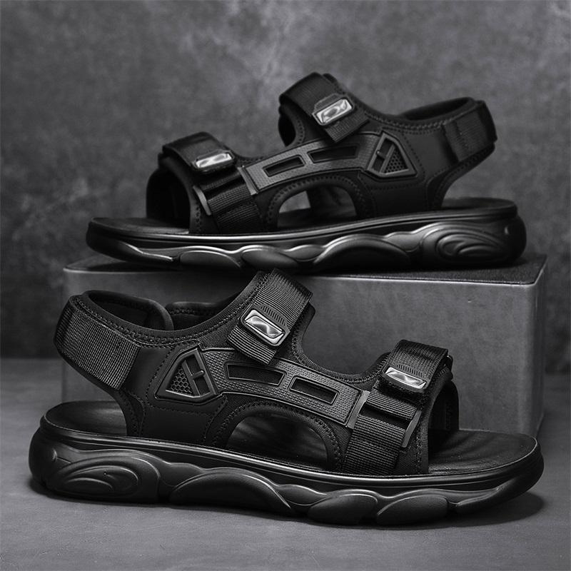 

2025 summer new men s sandals trendy beach shoes versatile retro lightweight wear-resistant sandals casual shoes 43 чёрный