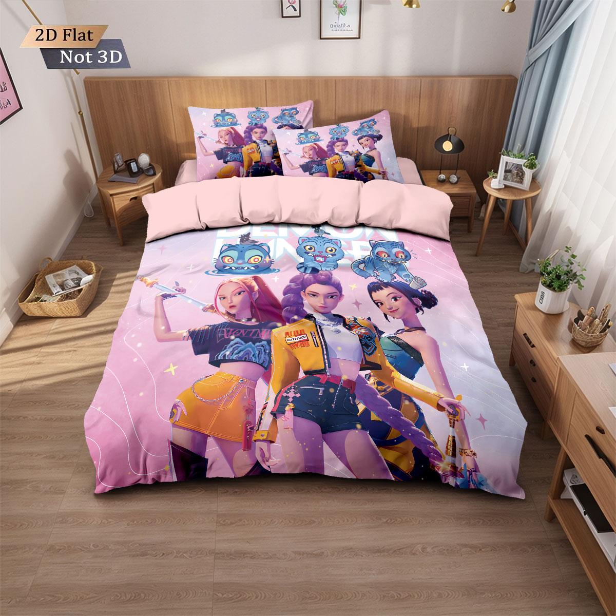 

3pcsK-Pop Demon Hunters Printed Chipless Bedding Set Multi Size Comfortable Bedroom Bedding Decoration Machine Washable 135x200cm-EU-Single&set