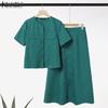 ZANZEA Women Short Sleeve Blouse and Long Skirts Summer Two Piece Suit Sets