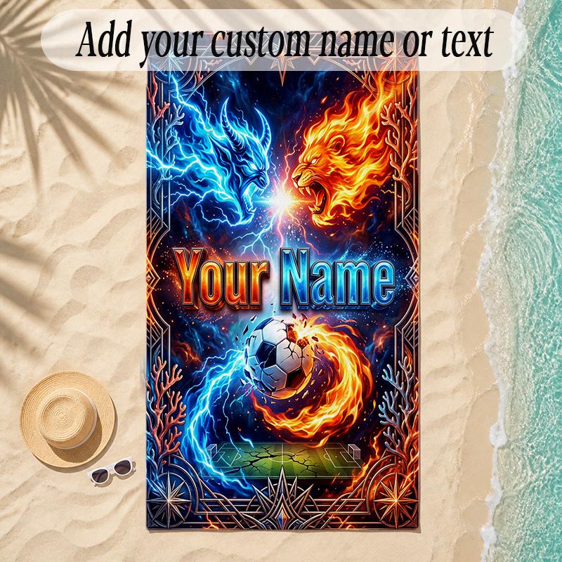 Soccer Theme Soft Beach Towel Personalized Custom Name Text Towel Portable for Beach Pool Travel