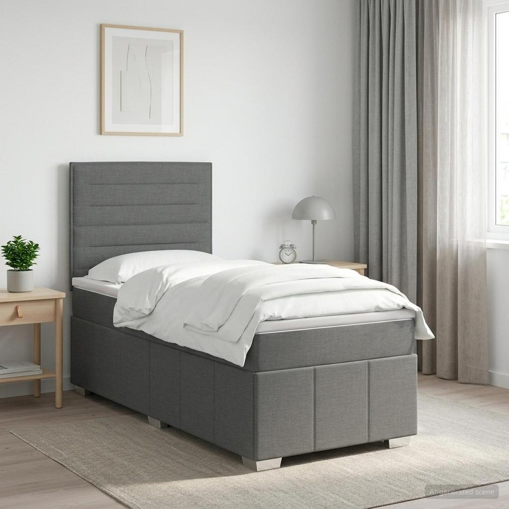 Box Spring Bed with Mattress Dark Grey 80 X 200 Cm Fabric