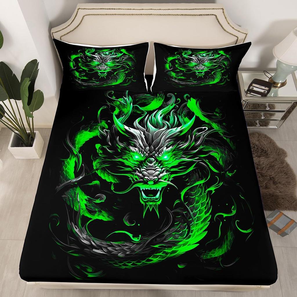 Lion Pattern Mattress Three-Piece Digital Printing Couple Black Gold Crown Bedspread Bedding