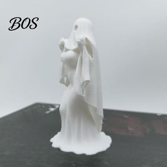 Resin-like Halloween Craft 3D Printed Ghost Bride Statue Ornament, Female Figure Sculpture with Dark Style Ornament Stable Base, Decorative Minimalist