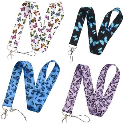 Fashion Butterfly Lanyard Keychain Neck Strap for Keys ID Card Holder Key Cord Hang Rope Phone Straps Accessories