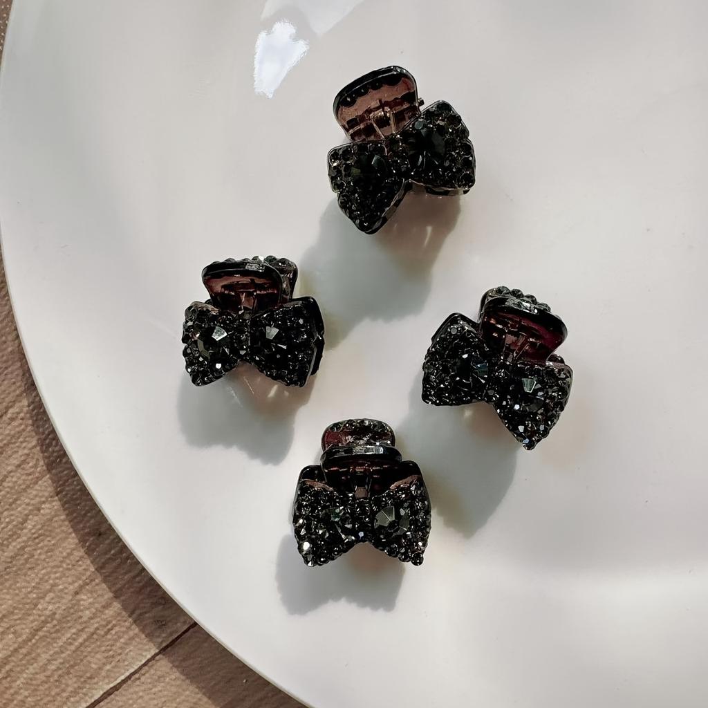 1 sada elegantních motýlkových spon do vlasů, černé sametové mašličky, malé spony do vlasů s kamínky, jednobarevné vlasové doplňky pro ženy