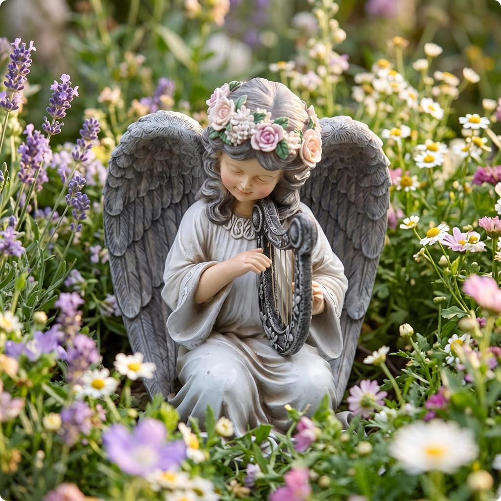 Angel Statue with Solar Light Outdoor Lighted Lawn Ornament for Flower Beds,