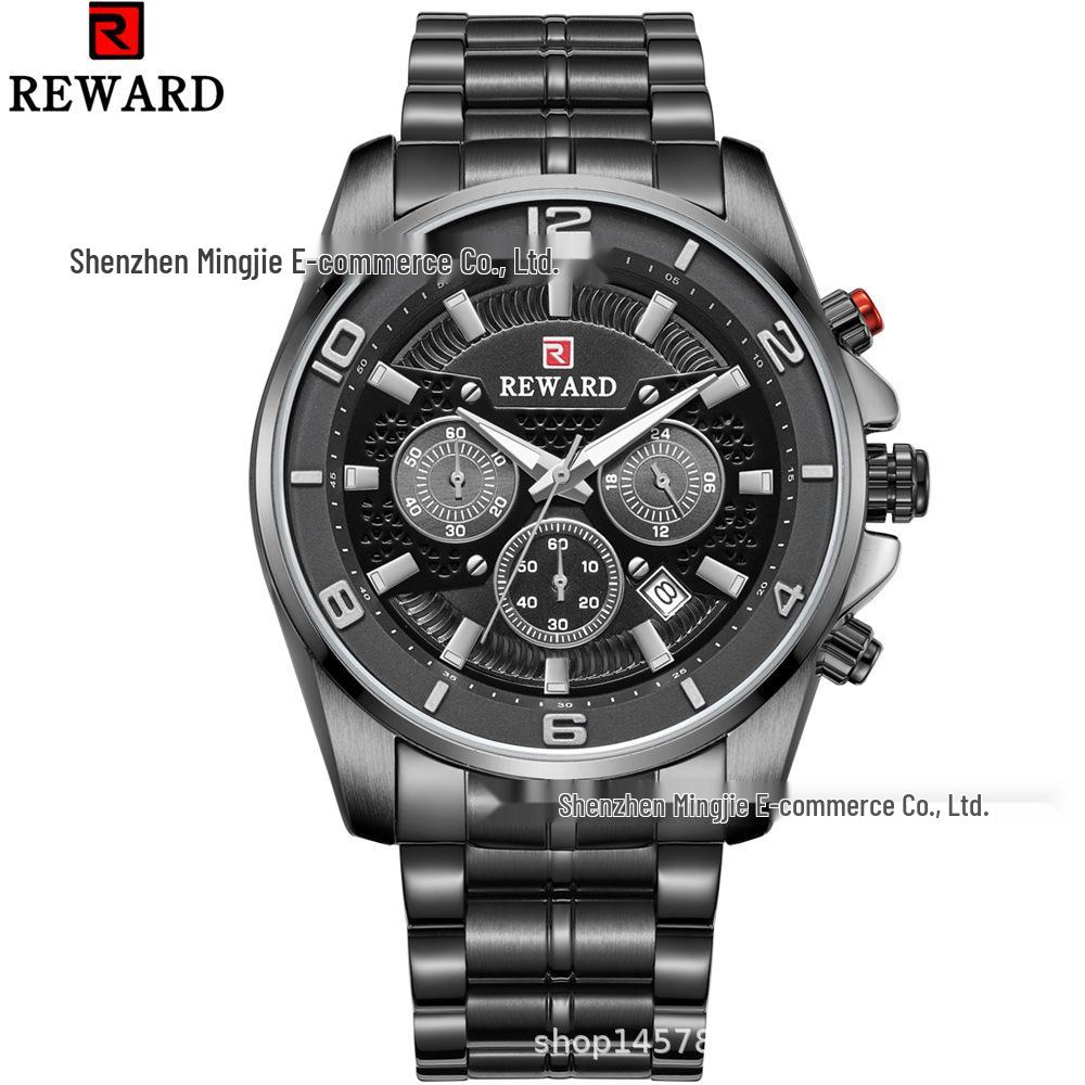 REWARD Men s Multifunction Six-Hand Quartz Watch, Steel Band, Sports Casual, Waterproof, Model 63078M корпуса: черный/черного ремня