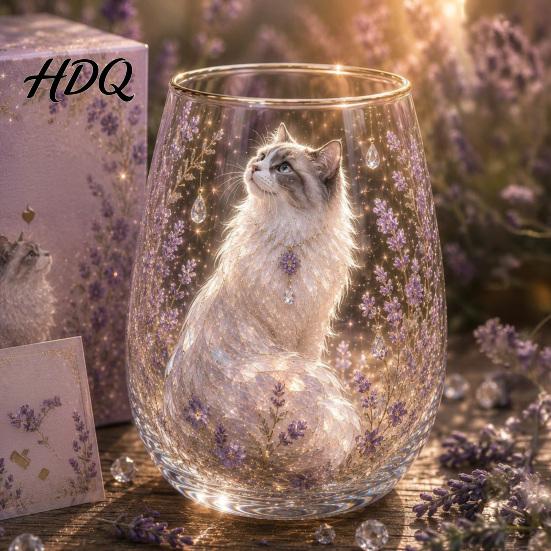 Hand-painted Glass Cup Hand Painted Tumbler Egg Shaped with Gold Rim Clear