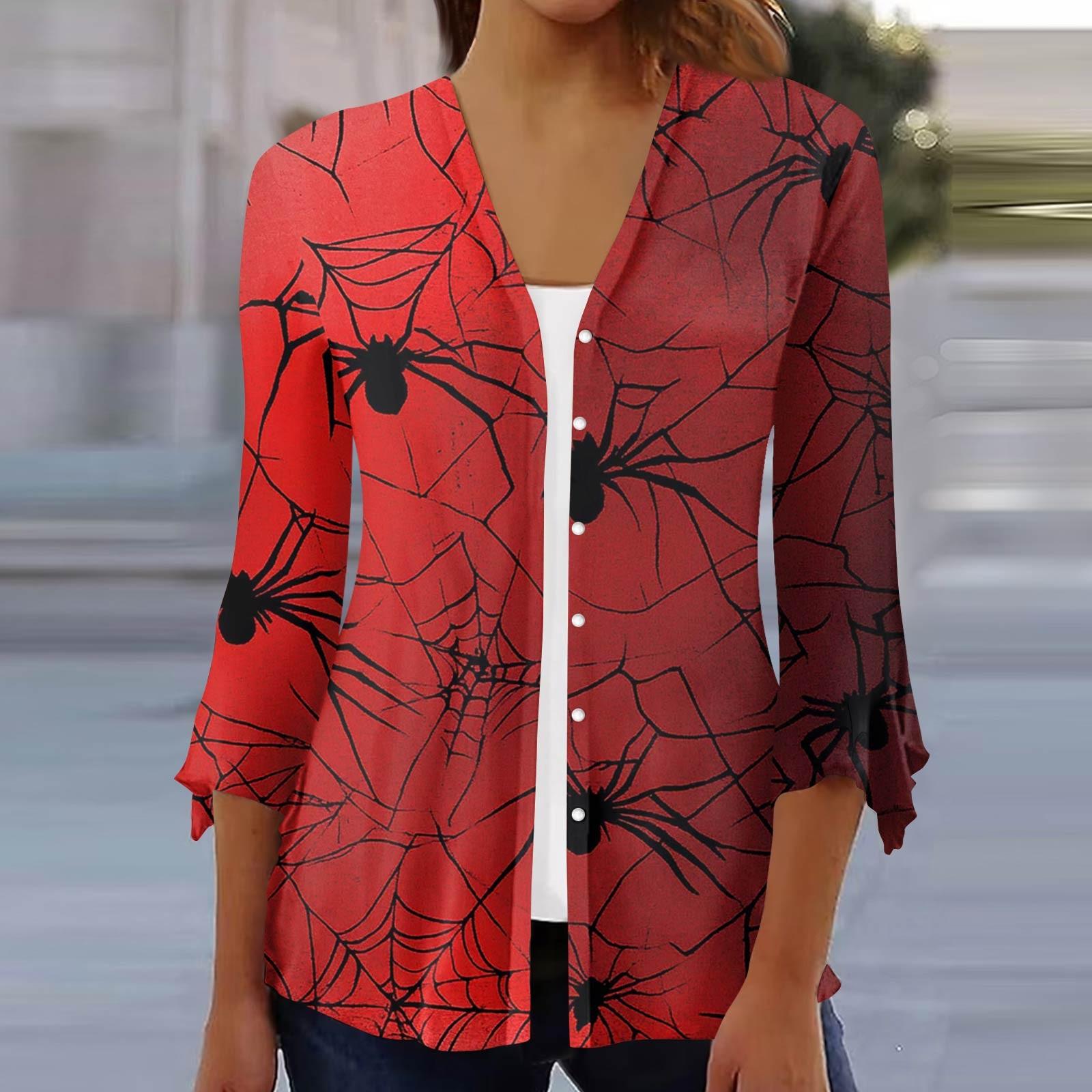 

Женский свободный повседневный кардиган-топ с принтом и рукавами семь восьмых на пуговицах XL красный