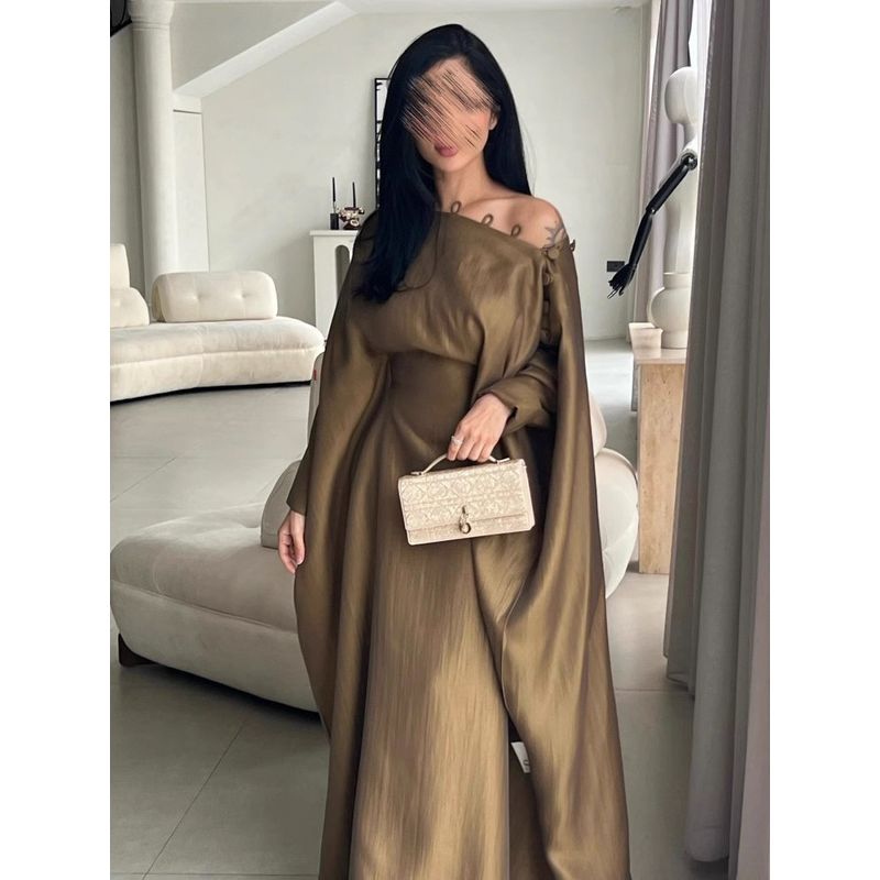 European and American Middle East Button Retro Robe Dress Formal Dress