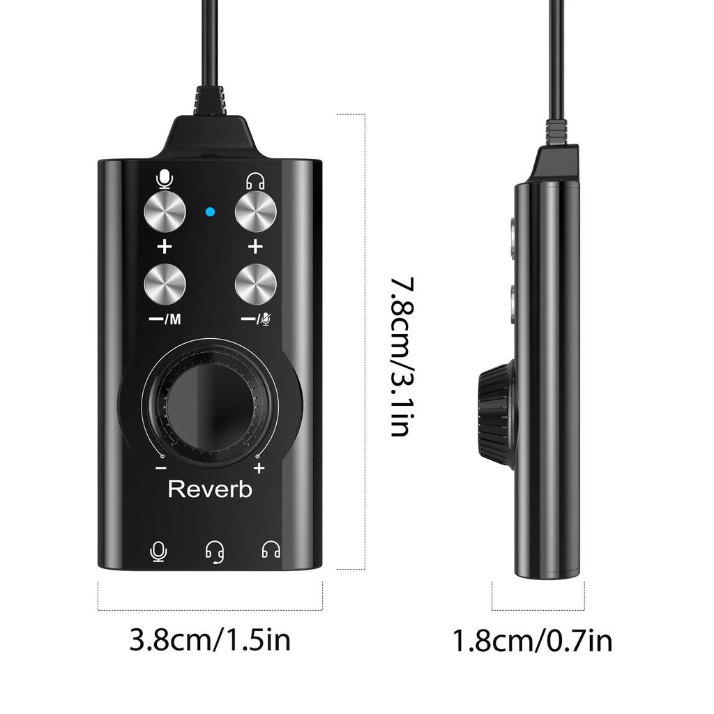 7.1 External USB Sound Card Adapter with 3.5mm Jack Volume Control Plug and Play Stereo Mic Speaker Headset for Music Gaming PC