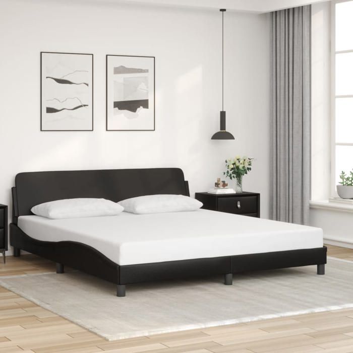 VidaXL Bed Frames with Headboard, Upholstered Bed with Slatted Base, Double Bed with Bedroom Footboard, Black 373238