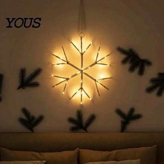 Christmas Wall Hanging Lights Lighted Snowflake Decoration, LED Shaped Wooden Tree Winter Seasonal Room Decorations Branch Light for Window