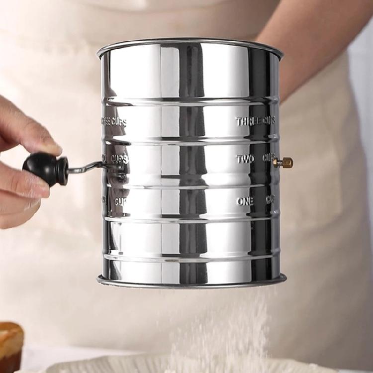 Commercial Grade Flour Sifter with Double Rings 3 Cup Ergonomic Hand Crank Large Capacity Flour Strainer