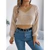 Women's Sweatshirt - Autumn/Winter Casual Striped Bell-Sleeve Pullover Cropped Knitwear