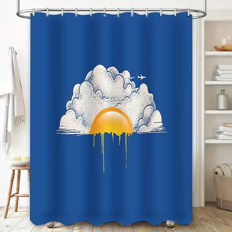 Bathroom Shower Curtain Tropical Sunset Ocean Beach Nature Landscape Wall Art Decor Coastal Vibes Home Textile
