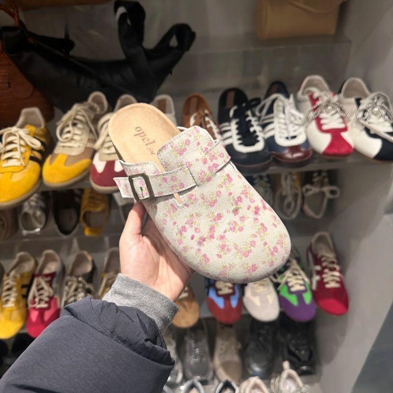 Retro floral women's outer wear spring and summer new one-pedal bag head thick-soled Boken half slippers