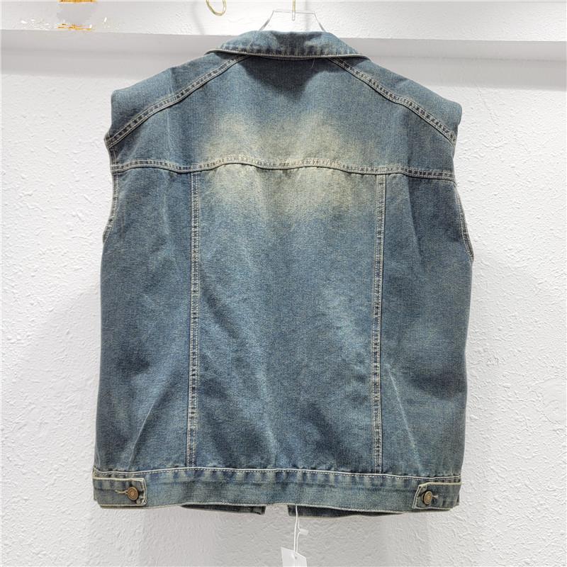 European Denim Shirt Jacket for Women, Sleeveless Padded Shoulder Jacket, Autumn Hong Kong-style Vest Vest Trendy Top