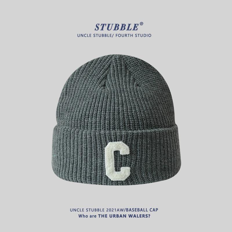 Autumn and Winter New Style C-label Knitted Hat Korean Version Colorful Couple Warm Woolen Hat Japanese Girl Face Small Cold Hat