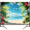 2D Tropical Flower Beach Backdrop Palm Tree Ocean Photography Background