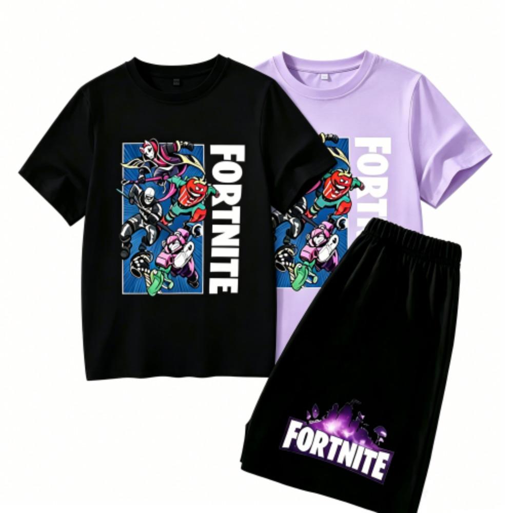 Anime Game Fortress Print Outdoor Street Kids T-shirt and Shorts Summer Home Casual Outfit Boy and Girl's Sports Set