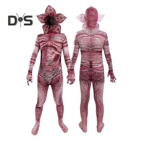 Halloween Cosplay Jumpsuit med hette Slim Fit Corpse Flower Shape Glidelåslukking Lange ermer Fotorekvisita Performance Party Carnival Costume