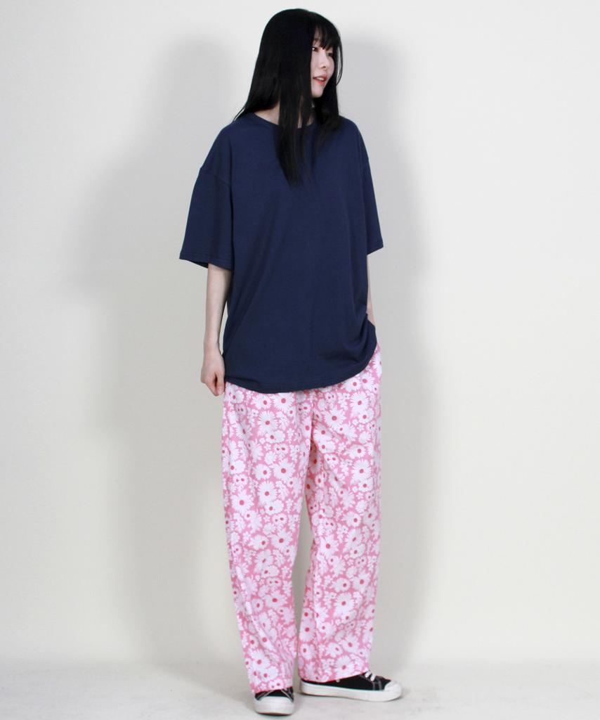 Deumakeu Flower Pattern Side One-Pleat Semi-Wide Pants Hot Red