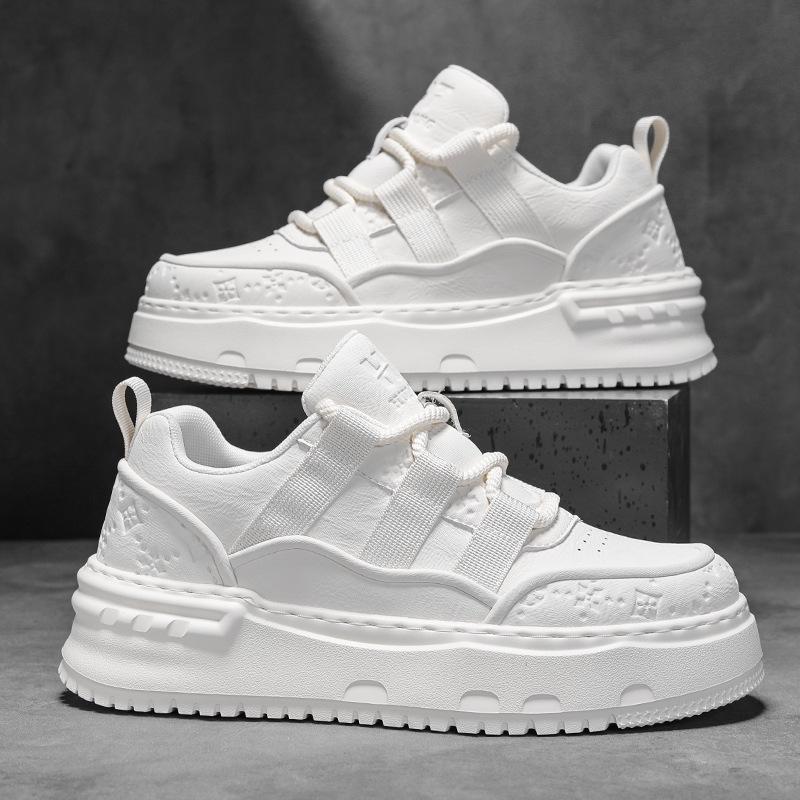 

2025 Autumn Men’s Korean Style Thick Sole White Casual Skate Shoes - Height Increasing Size 40