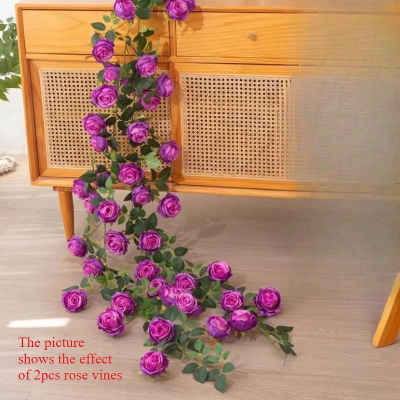 

2pcs1.7m Artificial Roses Vines Silk Fake Flowers Restaurant Decoration Blue Monet Bubble Rose Vine Simulation Flower Plant фіолетовий