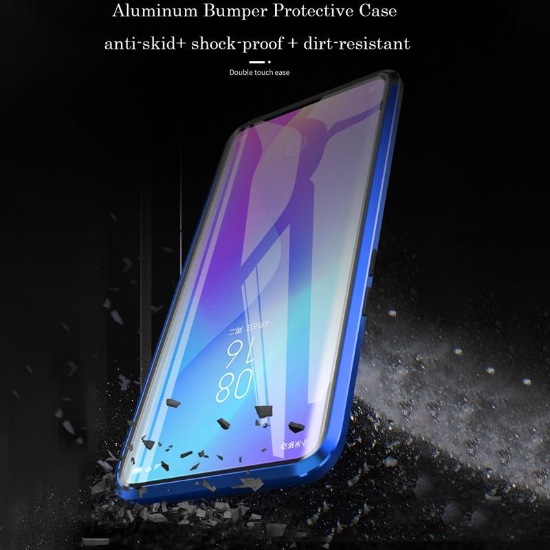 Cover Xiaomi Mi 8 Lite Custodia,Adsorbimento Magnetico con Bumper in Metallo,Ultra Sottile Trasparente Vetro Temperato Posteriore Custodia in Case Cover,Cover Magnetica Integrata
