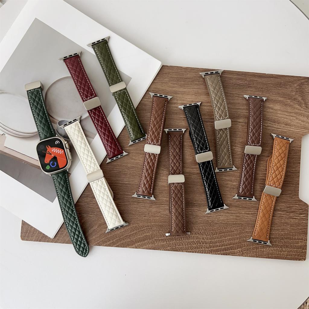 Watch Band For Apple Watch Series 10 Ultra 9 8 7 SE 6 5 4 3 2 1 46mm 49mm 45mm 44mm 42mm Magnetic Starlight Buckle Leather Strap