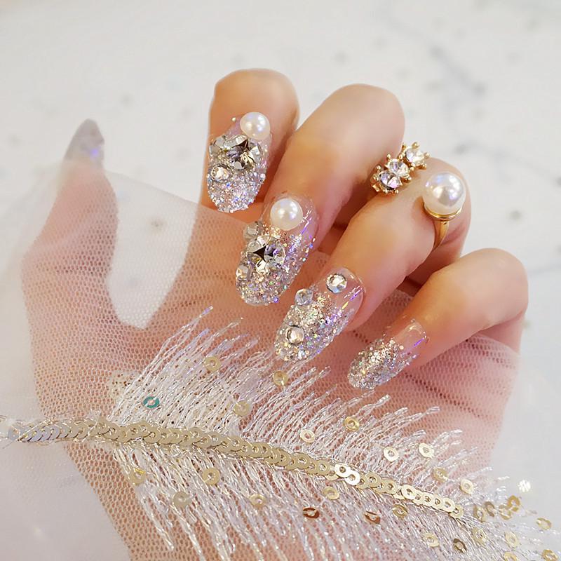 Luxurious Full-Diamond Sparkling Press-On Nails - Bridal, New Year, Detachable & Elegant Skin-Brightening Nail Stickers