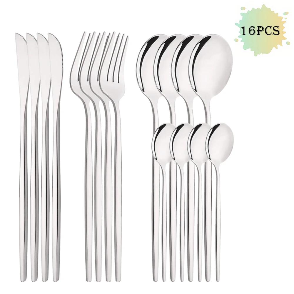 

16/24/32/48 шт. Серебристый набор столовых приборов: нож, вилка, ложка из нержавеющей стали, западные столовые приборы, кухонный набор серебряных приборов